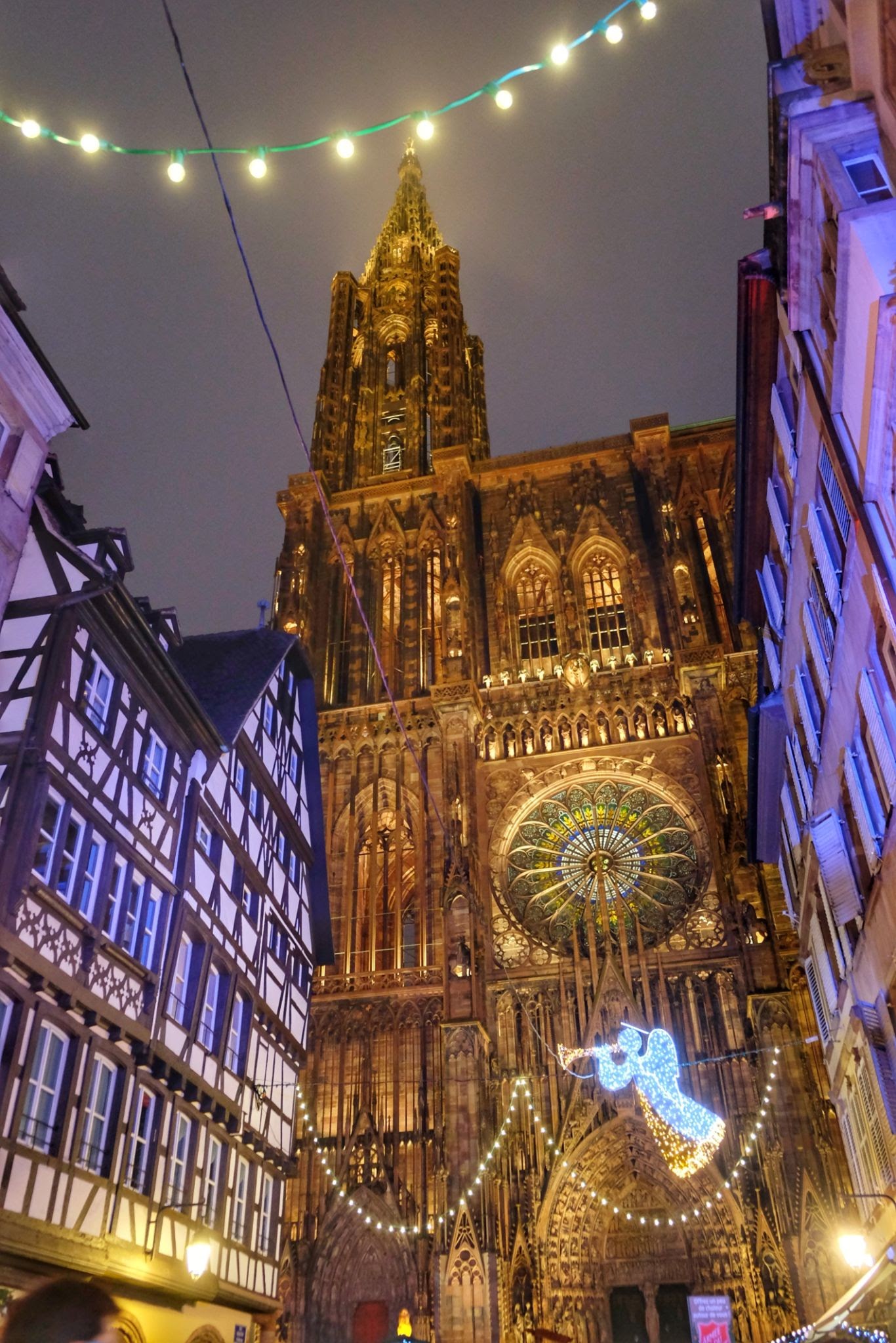 Christmas market with shiny lights in Strasbourg